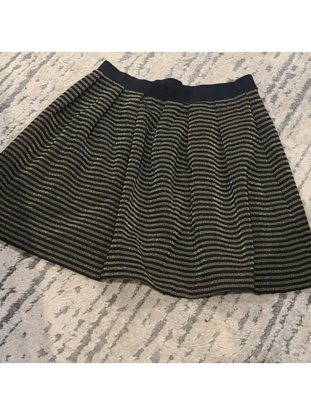 FRENCH CONNECTION Lara Lurex Gold Stripe Blk skirt